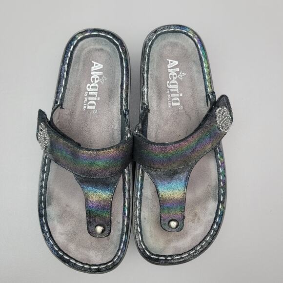 Alegria Thong Comfort Sandals Size 36 US 6.5 Irredescent Rainbow Metallic - Picture 7 of 10